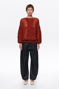 Brick red mohair cable knit sweater