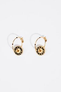 Medium black enamel logo hoop earrings
