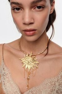 Sun and moon necklace with brushed gold chains and pearls