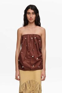 Brown ruched strapless top