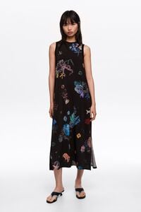 Seabed black flowing sleeveless T-shirt dress