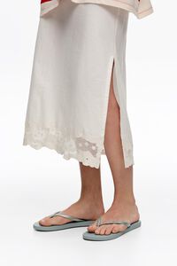 Falda midi encaje algod&oacute;n marfil