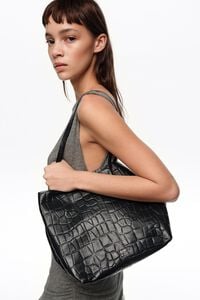 Bolso shopper mediano piel grabado cocodrilo azul petr&oacute;leo