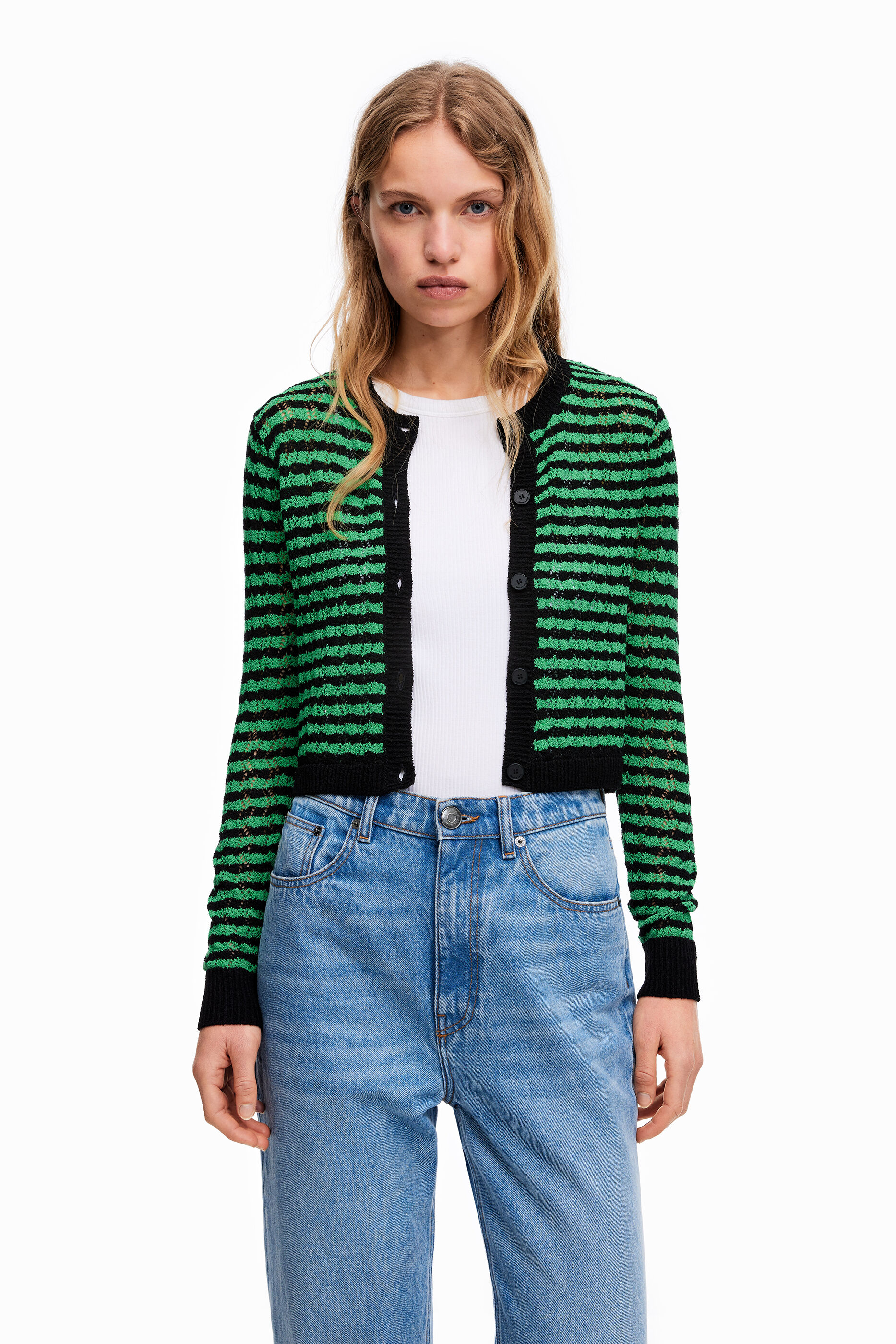 green striped cardigan