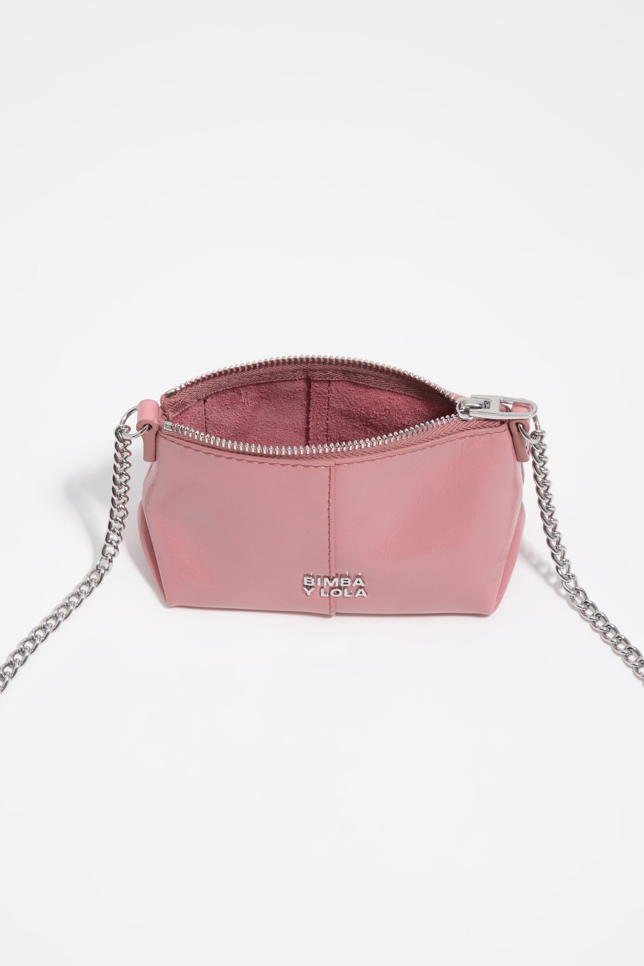 Pink micro leather crossbody bag