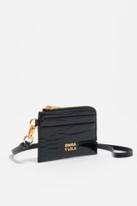 Porta-cart&otilde;es/porta-moedas pele grava&ccedil;&atilde;o crocodilo preto