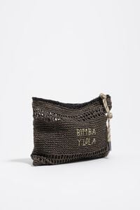 Medium chocolate raffia-effect handbag