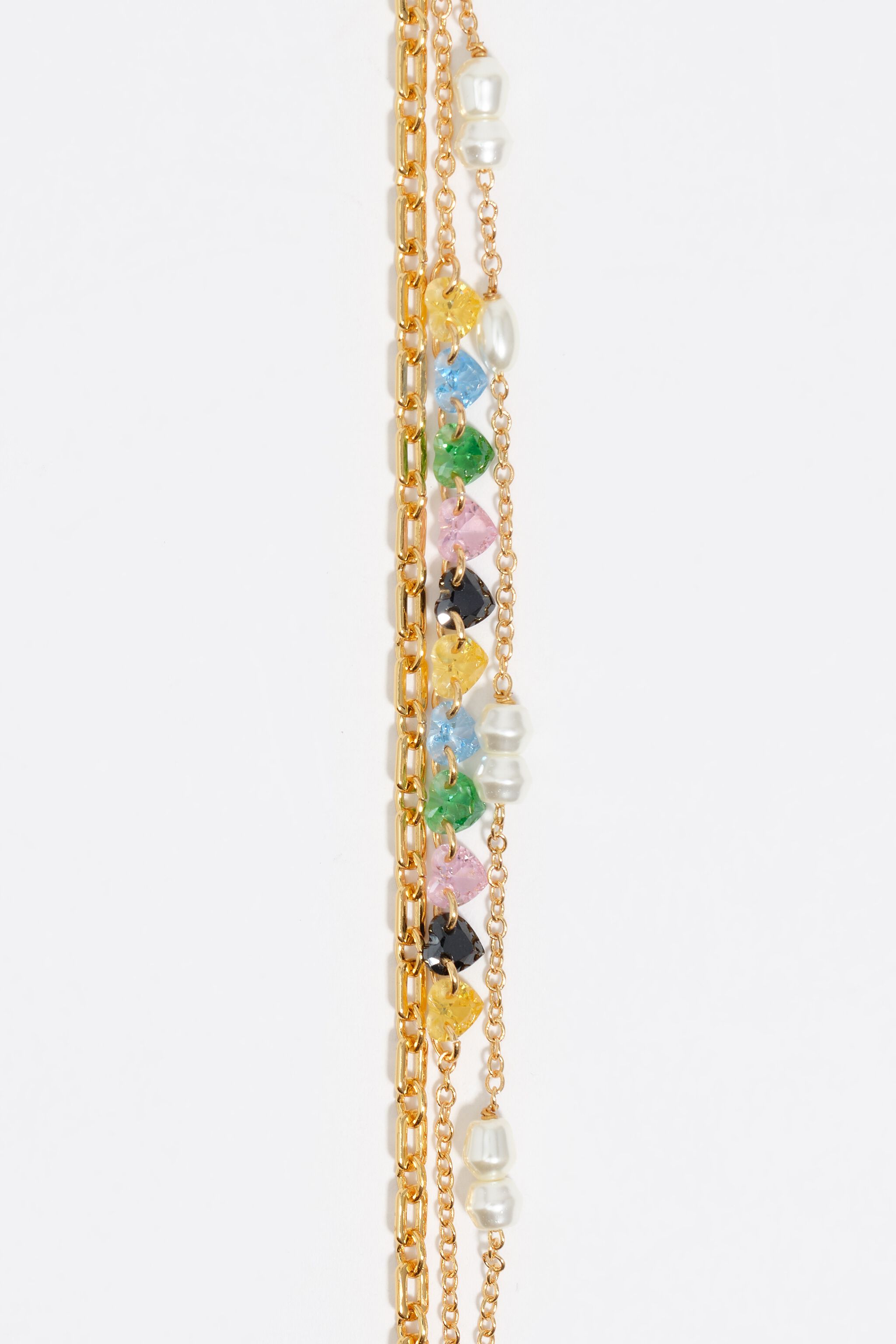 Gold-tone triple-layer chain heart crystals bracelet