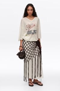 Faded ivory linen Bimba Cala logo T-shirt