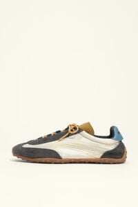 Cream suede and fabric 13 22 sneaker