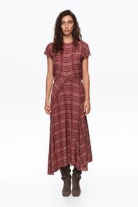 Vestido fluido con vuelo cuadros granate