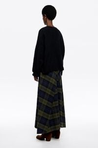 Khaki checked wool A-line skirt
