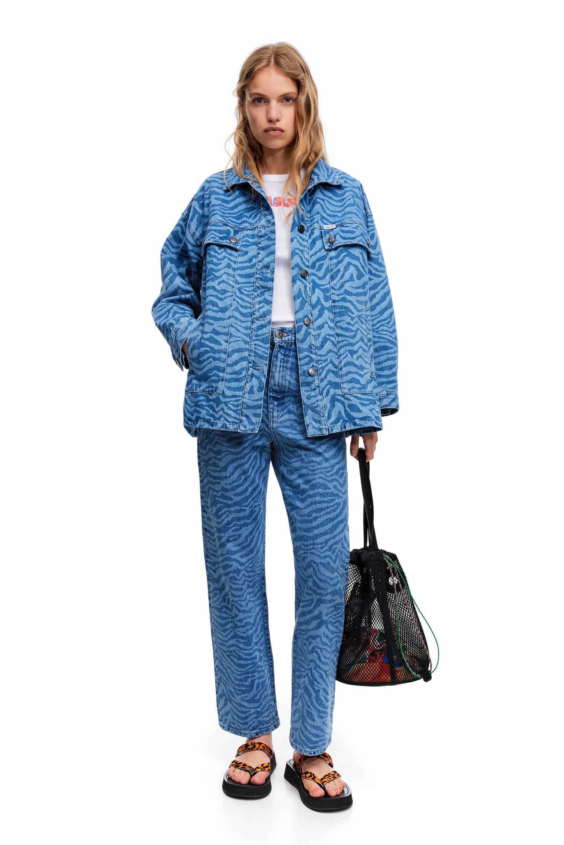 Blue Tiger print denim jacket