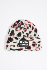 Natural animal-print jacquard knit hat