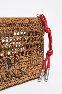 Small dark natural raffia-effect make-up case