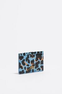 Pastel blue textured shiny Leopard print card holder