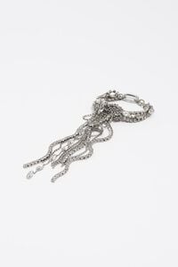 Crystals and chain knot bracelet with dark silver ring