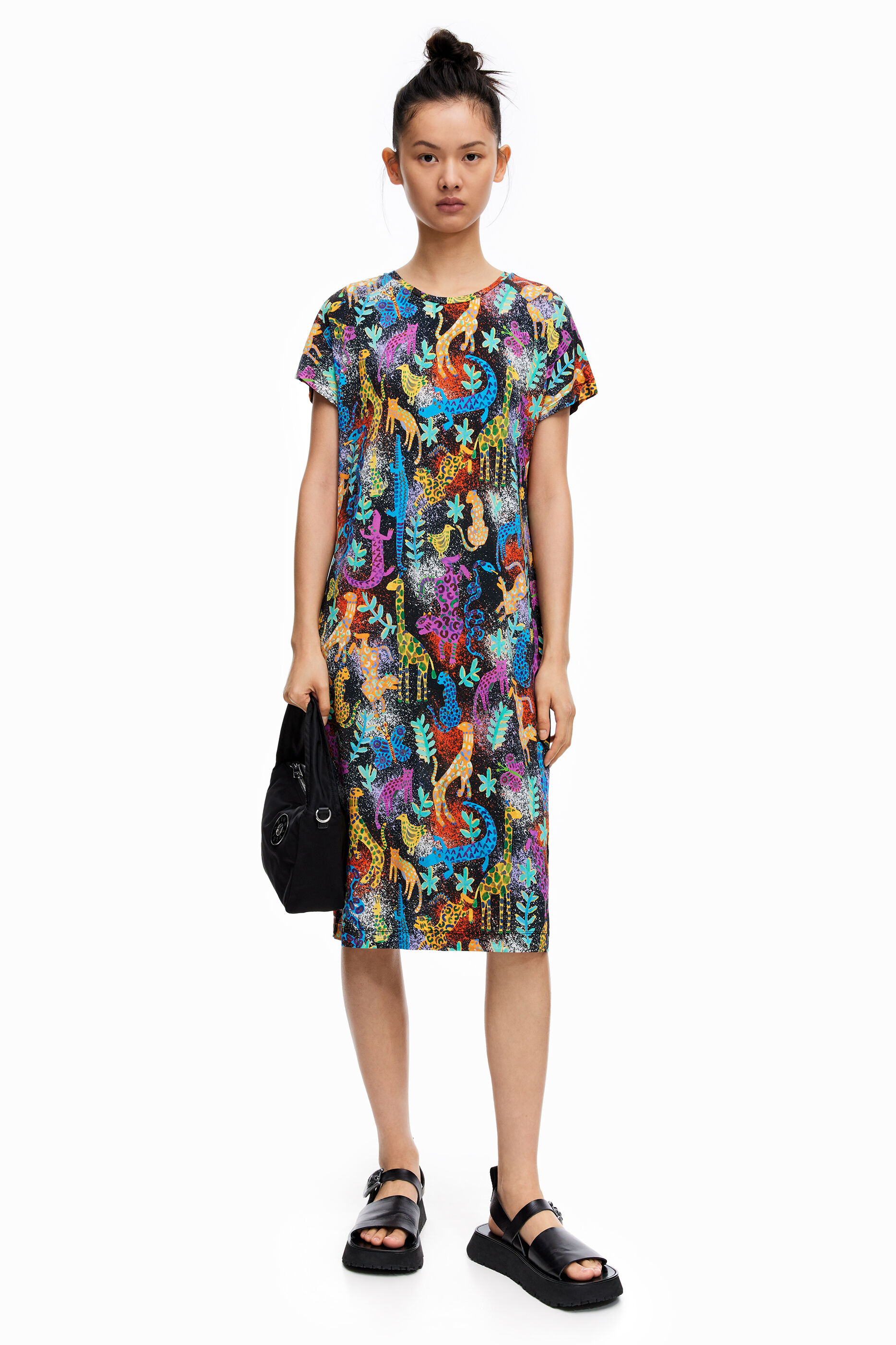 Jungle print fluid T-shirt dress