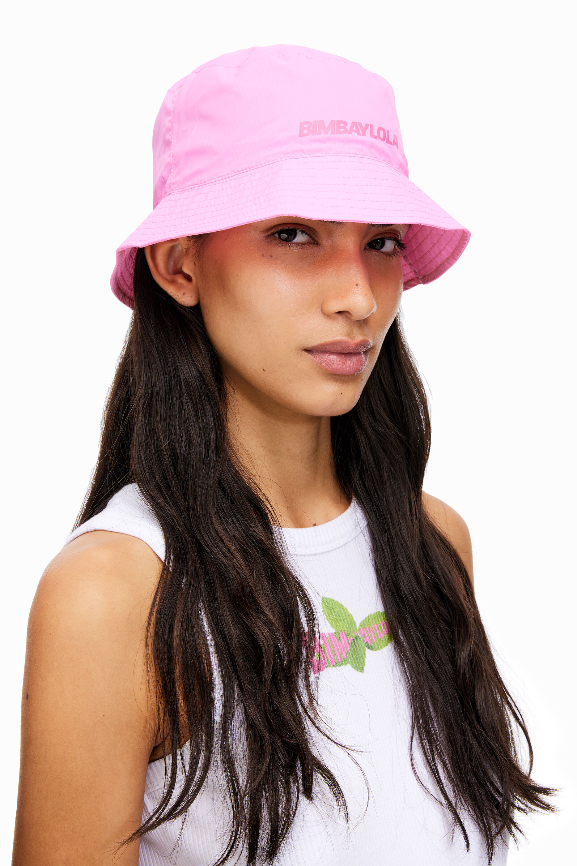 Pink nylon bucket hat