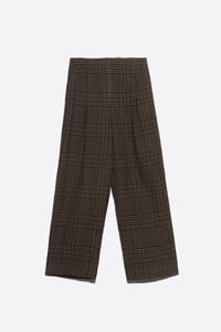 Pantal&oacute;n recto pinzas cadros marr&oacute;ns