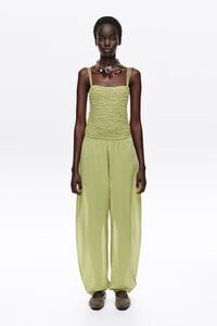 Khaki gathered balloon jumpsuit