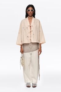 Chaqueta kimono mini bordados arena