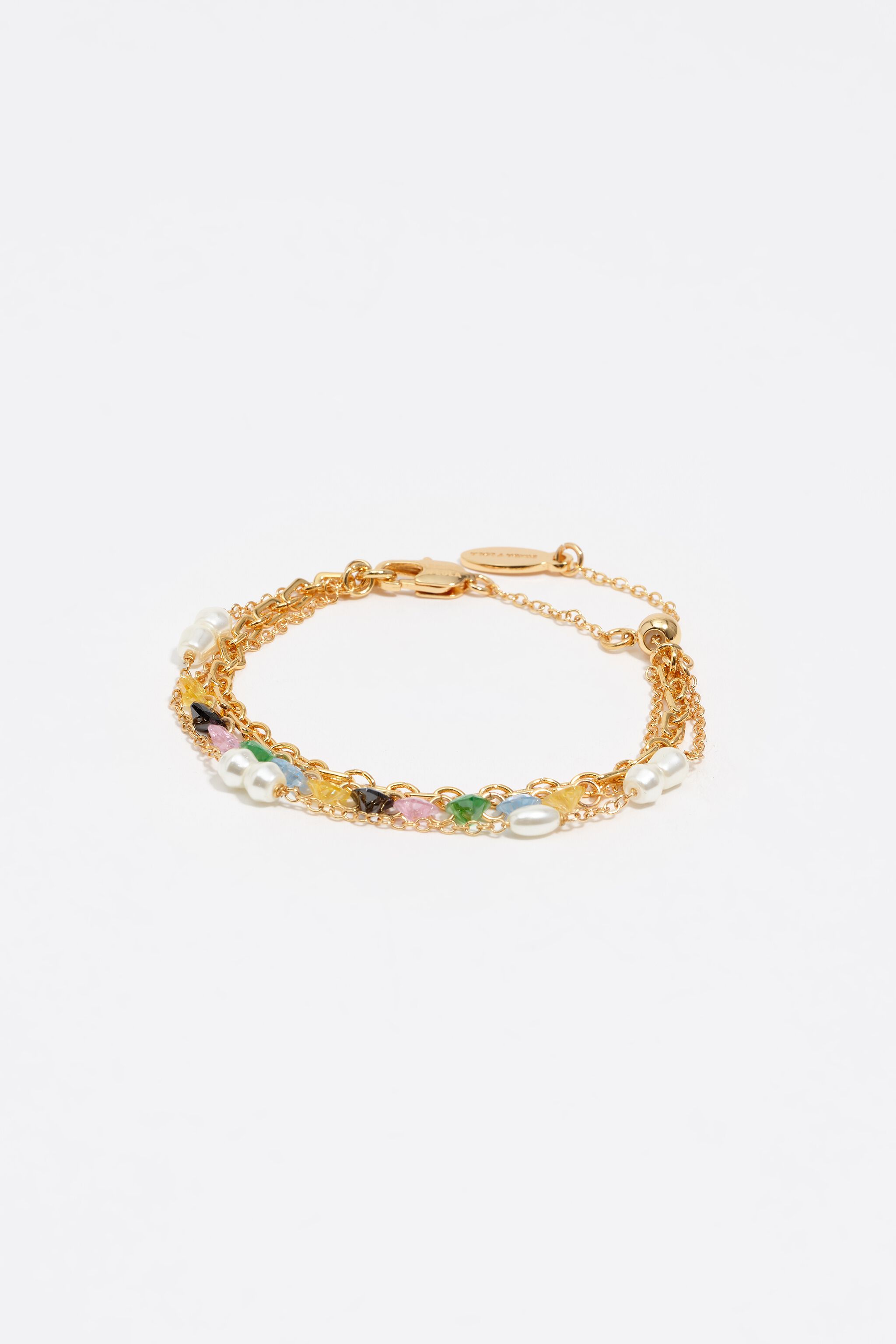 Gold-tone triple-layer chain heart crystals bracelet