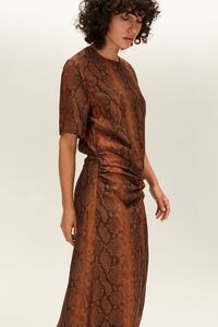 Vestido fruncido dianteira snake caramelo