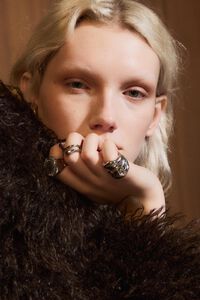 Textured silver crystal triple ring