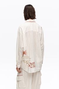Ivory cotton shirt with stitching and prints