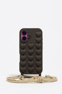Funda silicona iPhone 16 con cabo marr&oacute;n oscuro