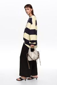 Small ivory leather plaited handle Paper bag