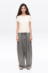Washed gray fluid denim trousers with belt