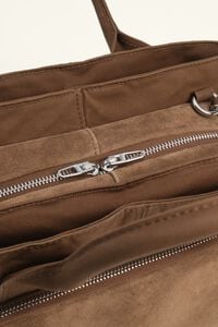 Large dark khaki cotton and suede Pocket handbag