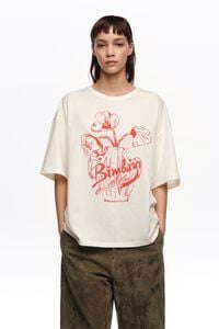 White embossed floral logo T-shirt