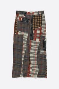 Brown patchwork straight midi skirt