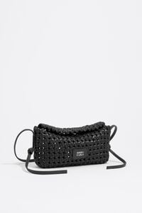 Black plaited leather mini crossbody bag