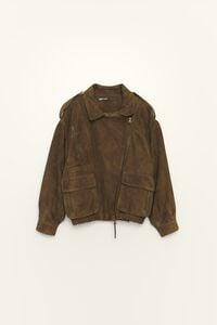 Dark olive suede double-breasted jacket