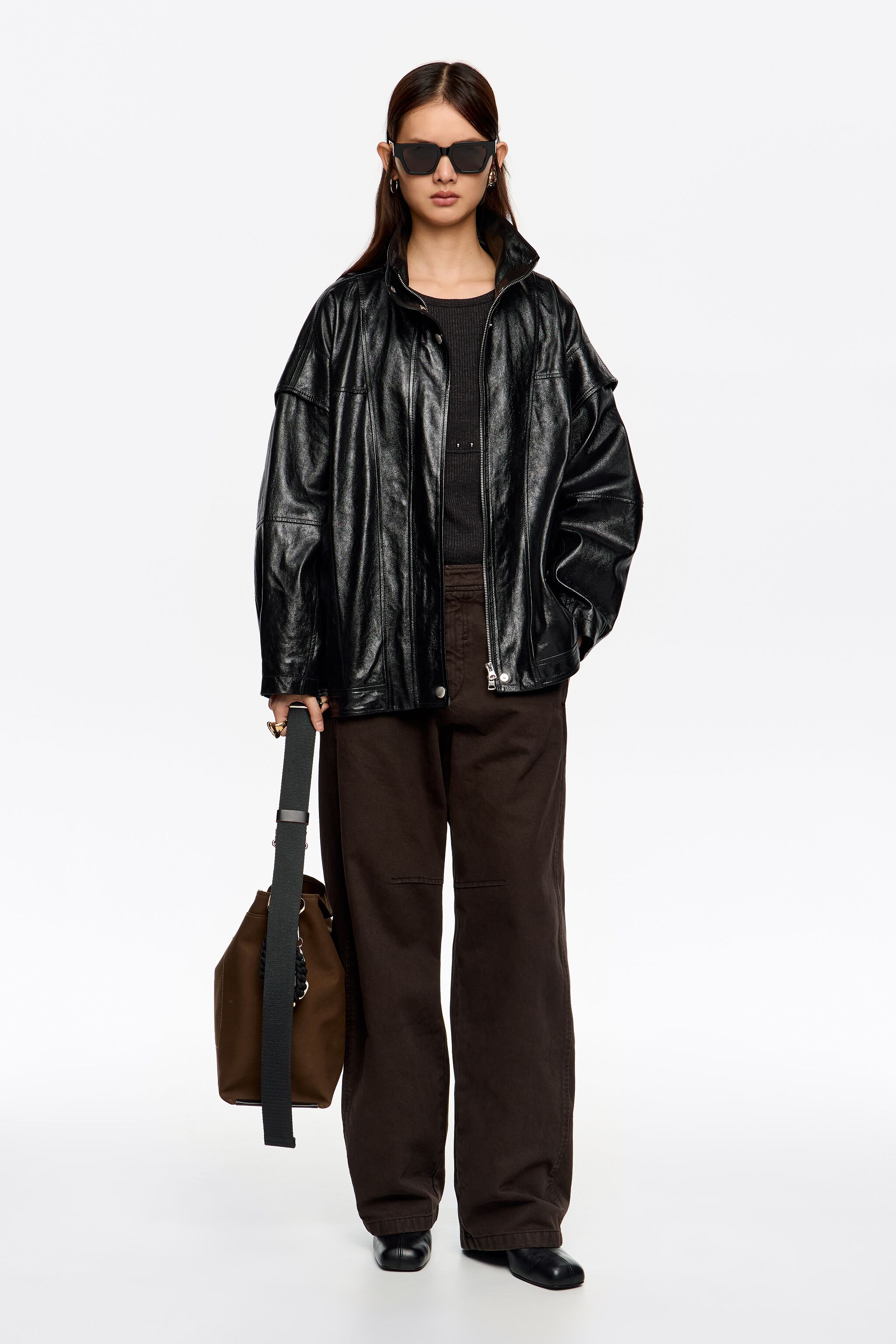 Black leather oversize jacket