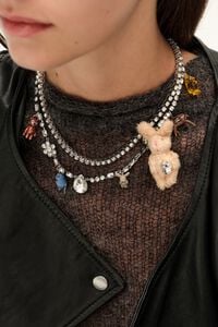 Collar cadenas y cristales con animales plateado