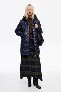 Straight dark navy hooded puffer