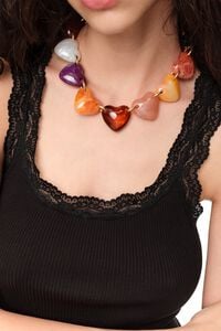 Multi amber resin hearts necklace