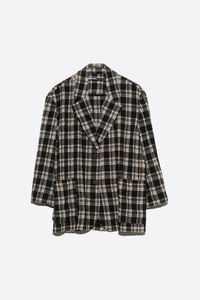 Black checked straight tailored wool blazer