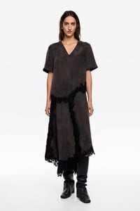 Washed black lace V-neck dress