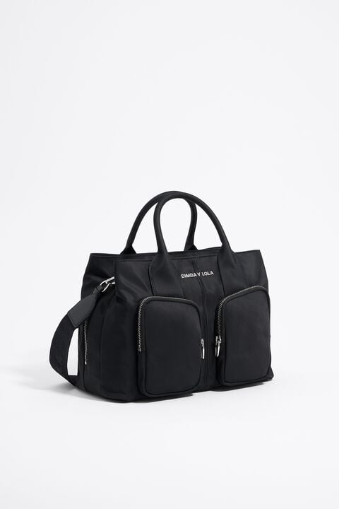 Bolso de mano Pocket grande nylon negro Bolso de mano Pocket grande nylon negro