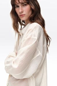 Camisa cuello tira rayas marfil