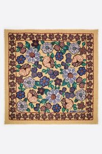 Camel mosaic floral wool shawl