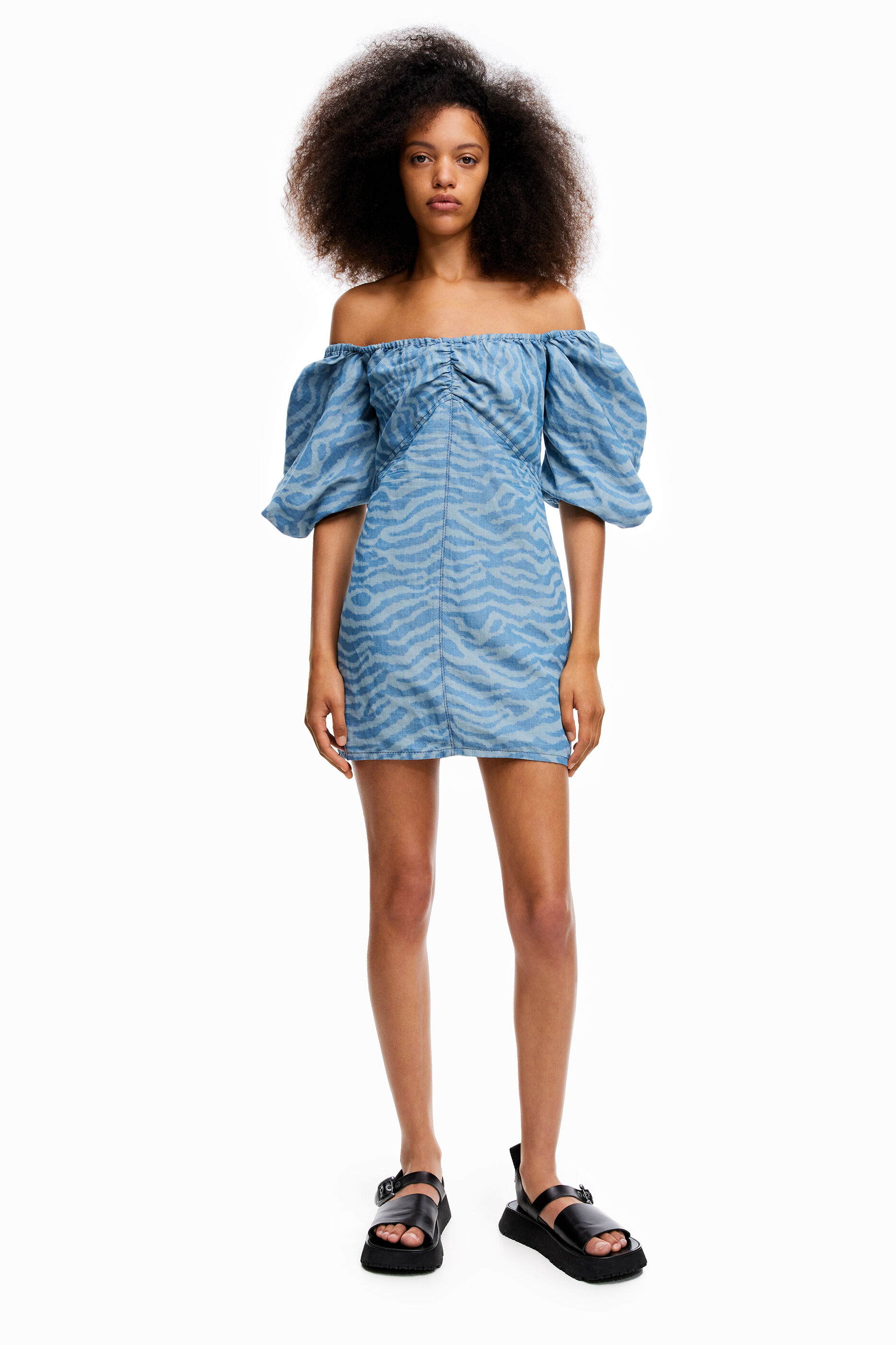 Blue Tiger print denim dress