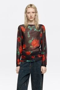 Black Ribbon Roses ruched tulle T-shirt