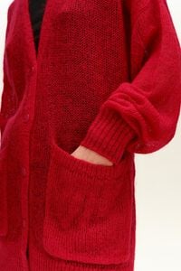 Long red mohair cardigan